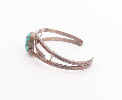 925 Sterling Silver Vintage Bracelet NAVAJO ZUNI Floral Oval Turquoise  BT10699