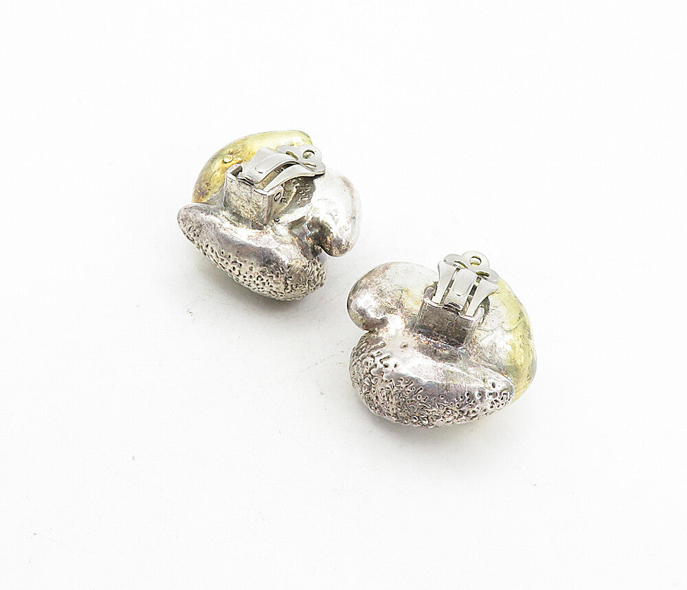 BAT AMI ISRAEL 925 Silver  Vintage 2 Tone Sculpted Non Pierce Earrings  EG4105