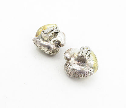 BAT AMI ISRAEL 925 Silver  Vintage 2 Tone Sculpted Non Pierce Earrings  EG4105