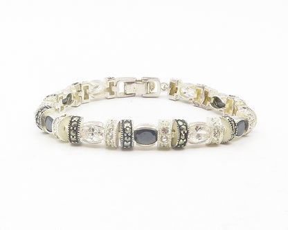 925 Sterling Silver  Cubic Zirconia Hematite & Marcasite Chain Bracelet BT4751
