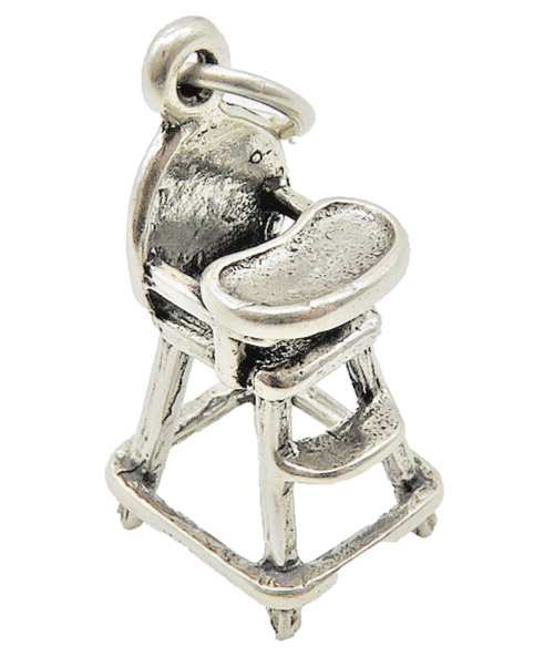 925 Sterling Silver  Vintage Shiny Petite Baby's High Chair Pendant  PT8438
