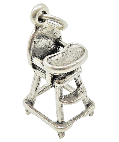 925 Sterling Silver  Vintage Shiny Petite Baby's High Chair Pendant  PT8438