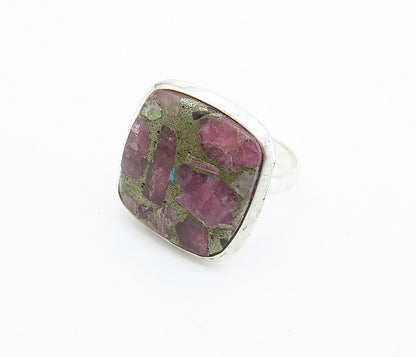 925 Sterling Silver Purple Jasper Square Shiny Cocktail Ring Sz 7.5 RG7777
