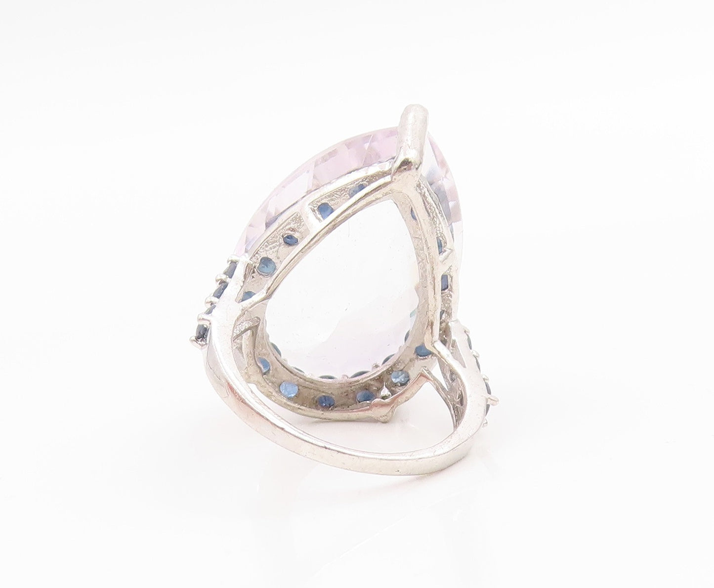 925 Sterling Silver Vintage Ring Pear Cut Amethyst & Sapphire Band Sz 8 RG36047