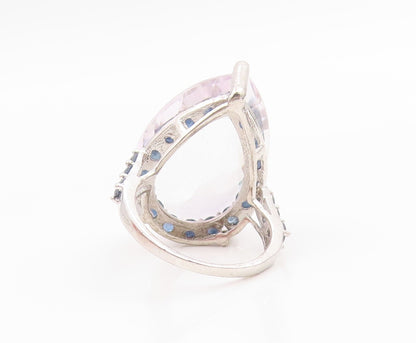 925 Sterling Silver Vintage Ring Pear Cut Amethyst & Sapphire Band Sz 8 RG36047
