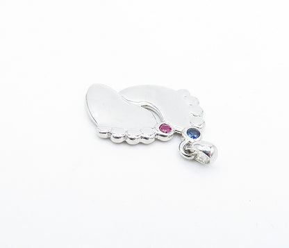 925 Sterling Silver  Pink & Blue Topaz Foot Prints Motif Drop Pendant  PT2796
