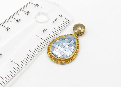 925 Sterling Silver  Vintage Mother Of Pearl Mosaic Tear Drop Pendant  PT17264