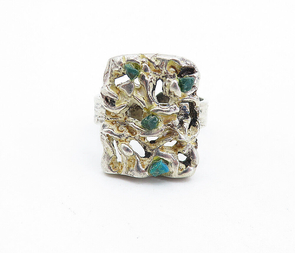 925 Sterling Silver  Vintage Turquoise Modernist Cocktail Ring Sz 7.5  RG5903