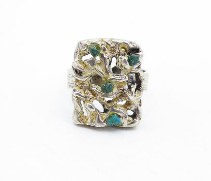 925 Sterling Silver  Vintage Turquoise Modernist Cocktail Ring Sz 7.5  RG5903