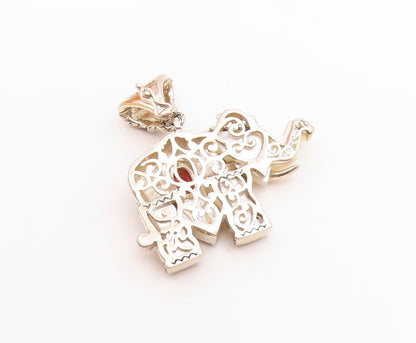 BIXBY 925 Silver & 18K GOLD Vintage Mother Of Pearl & Garnet Pendant  PT13187