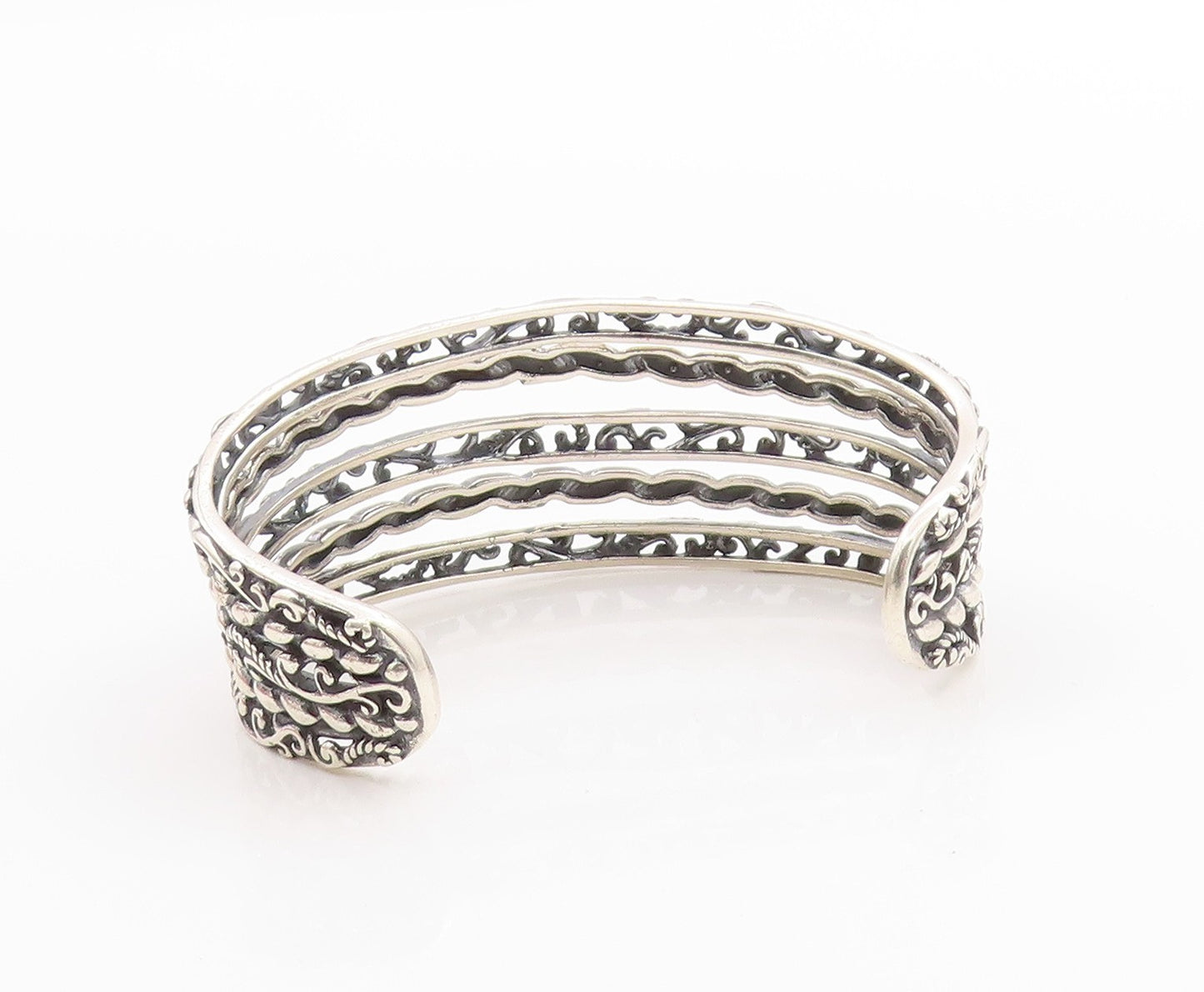 925 Sterling Silver Vintage Bracelet CAROLYN POLLACK Floral Bands Cuff  BT11335