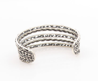 925 Sterling Silver Vintage Bracelet CAROLYN POLLACK Floral Bands Cuff  BT11335