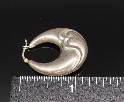 925 Silver  Vintage Carved Love Heart Hollow Oval Hoop Earrings  EG11849