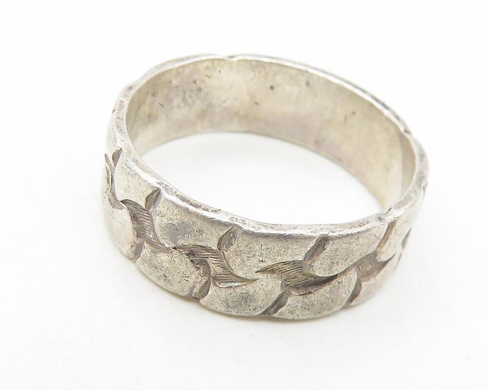 925 Sterling Silver  Vintage Chain Link Pattern Round Band Ring Sz 6  RG11132