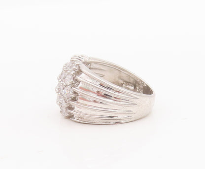 925 Sterling Silver Vintage Ring Solid Domed Grooved CZ Inlay  Sz 6  RG28685