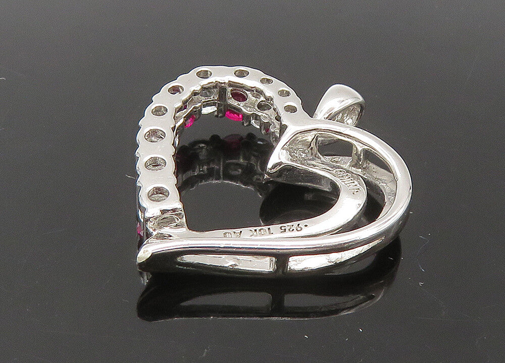 925 Silver & 10K GOLD  Vintage Pink & White Topaz Love Heart Pendant  PT18420