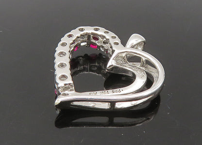 925 Silver & 10K GOLD  Vintage Pink & White Topaz Love Heart Pendant  PT18420