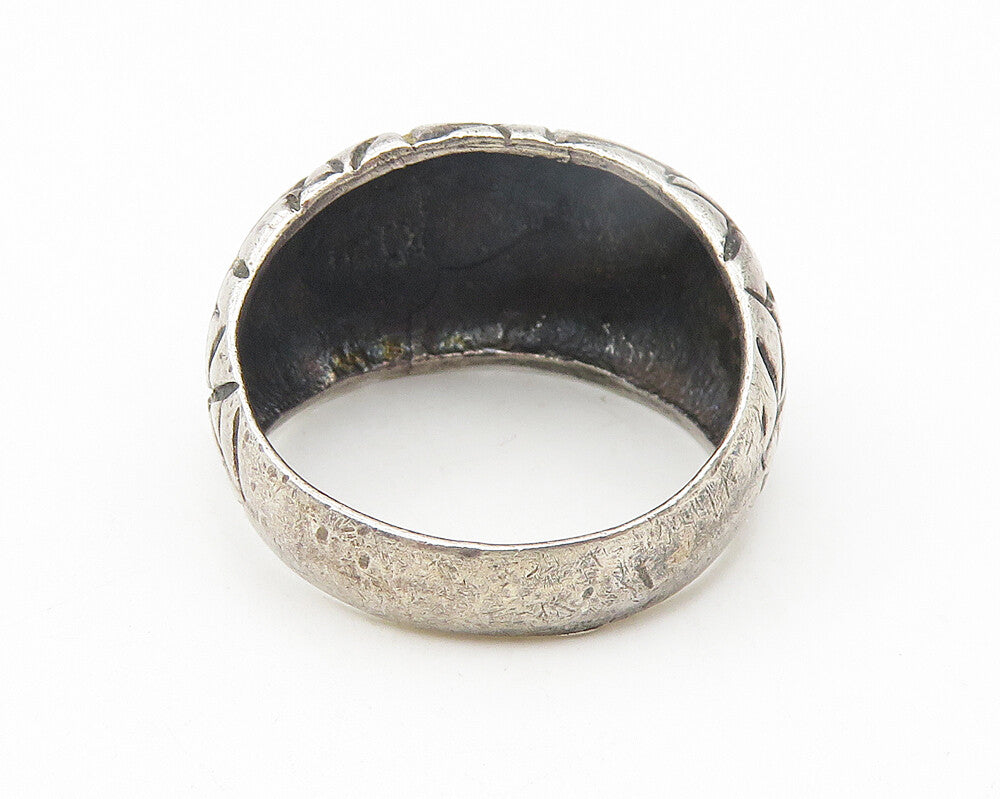 925 Sterling Silver  Vintage Oxidized Etched Design Band Ring Sz 7  RG10915