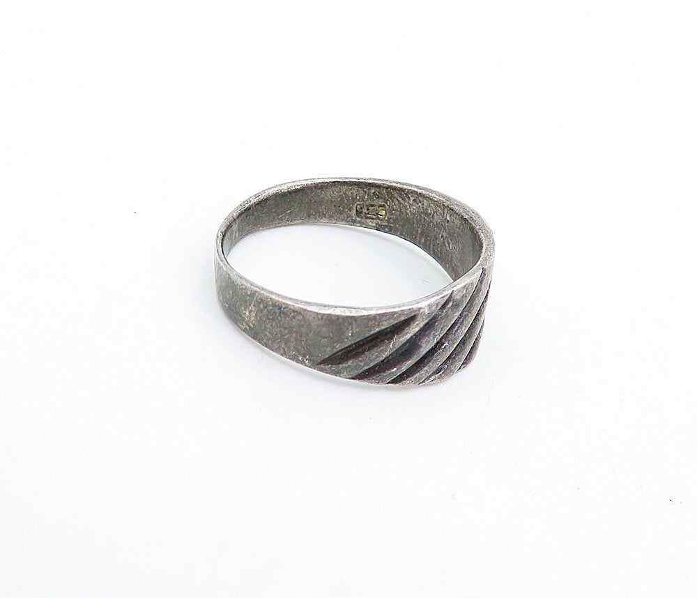 925 Sterling Silver  Vintage Dark Tone Etched Fluted Band Ring Sz 7  RG3723