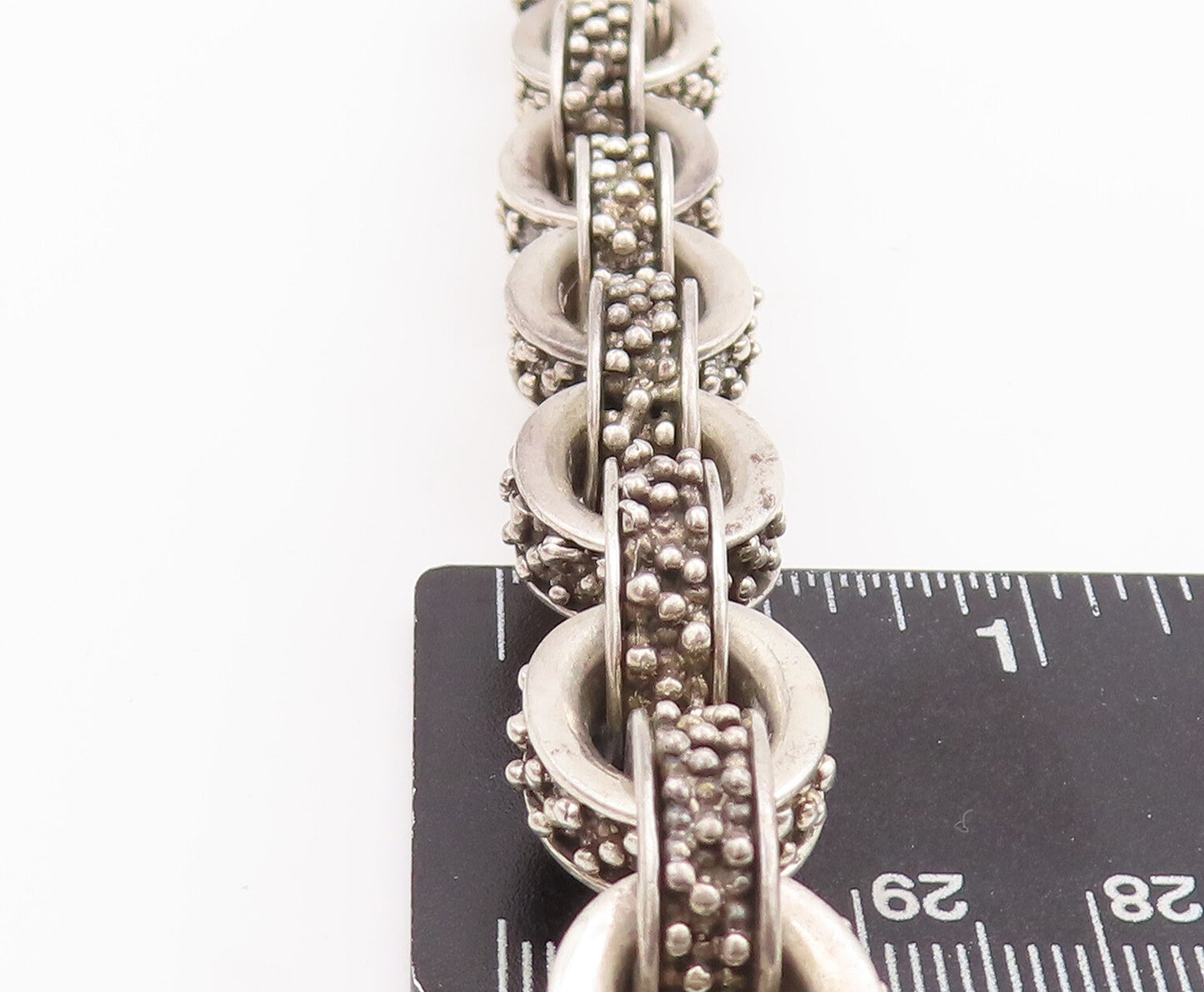 925 Sterling Silver Vintage Bracelet Solid Beads Carved Interlocked Ring BT10544
