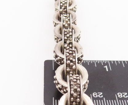 925 Sterling Silver Vintage Bracelet Solid Beads Carved Interlocked Ring BT10544