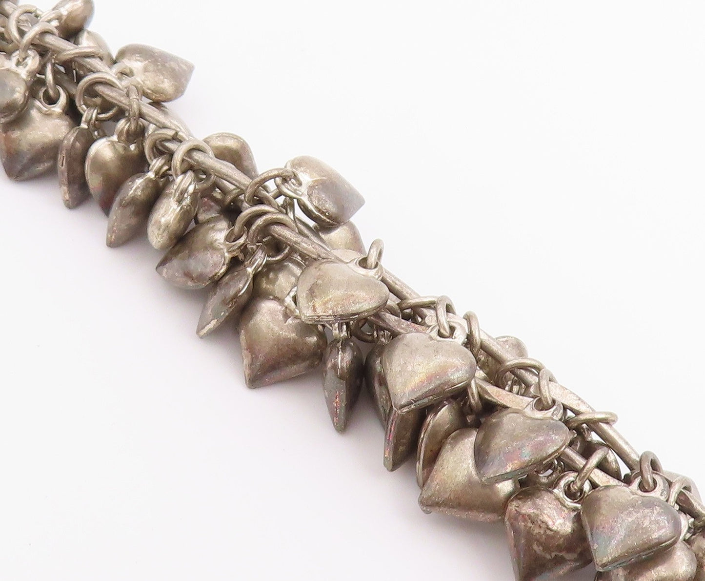 925 Sterling Silver Vintage Bracelet Chunky Love Heart Cascade Chain  BT12205