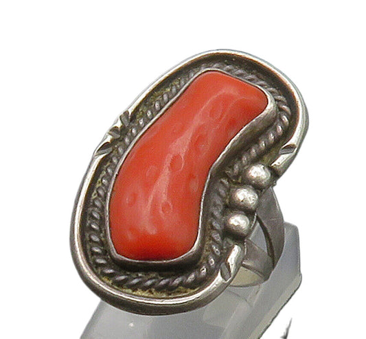 NAVAJO 925 Sterling Silver  Vintage Coral Twist Cocktail Ring Sz 7  RG16845