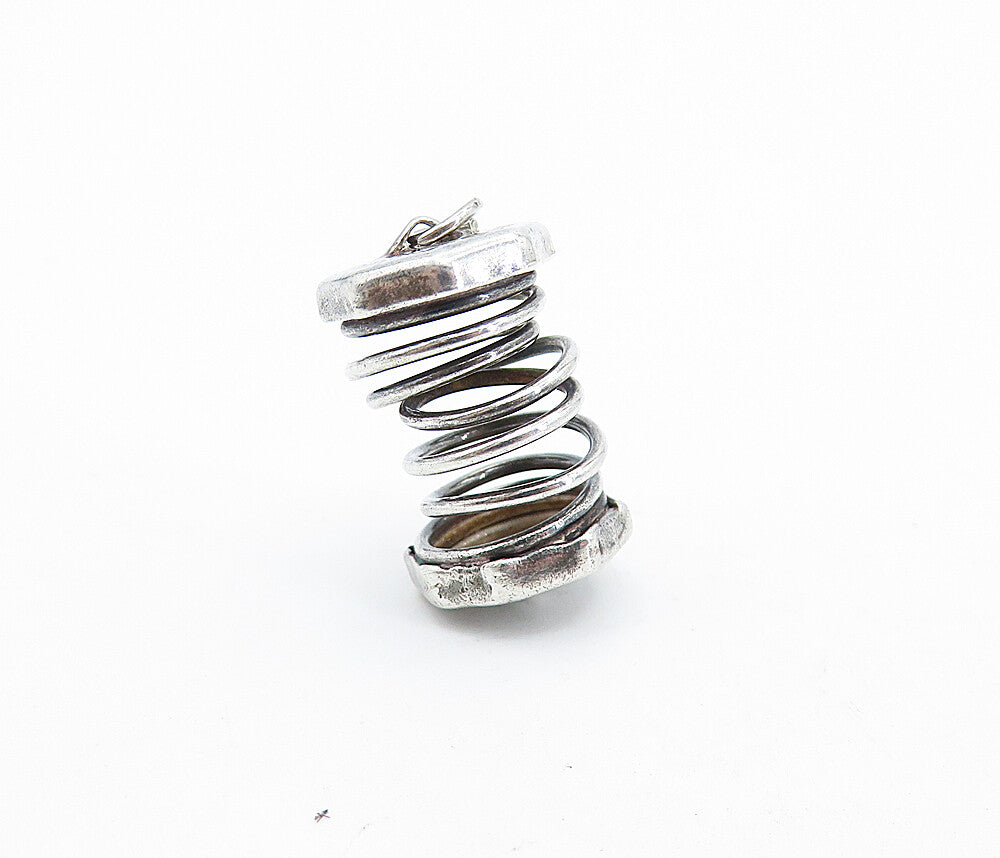 925 Sterling Silver  Vintage Shiny Spiraled Slinky Design Drop Pendant  PT4769