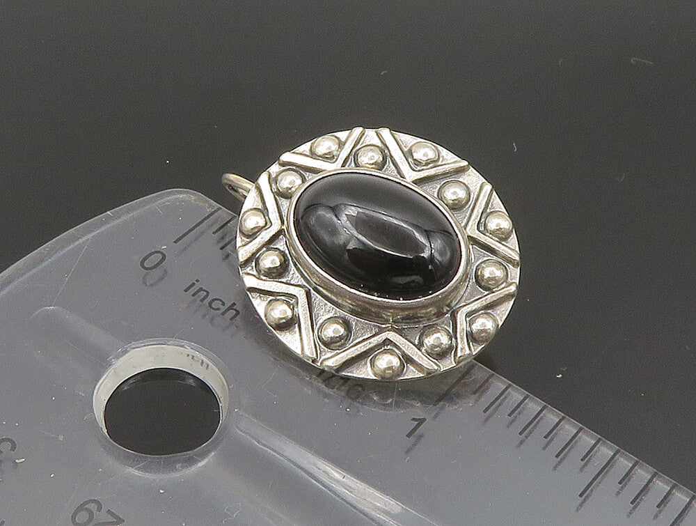 MEXICO 925 Silver  Vintage Black Onyx Star & Beads Drop Earrings  EG11621