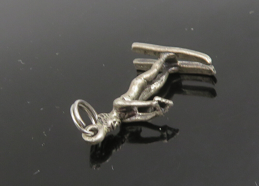 925 Sterling Silver  Vintage Petite Shiny Water Skiing Person Pendant  PT19088