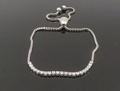 925 Sterling Silver  White Cubic Zirconia Adjustable Box Chain Bracelet  BT1108