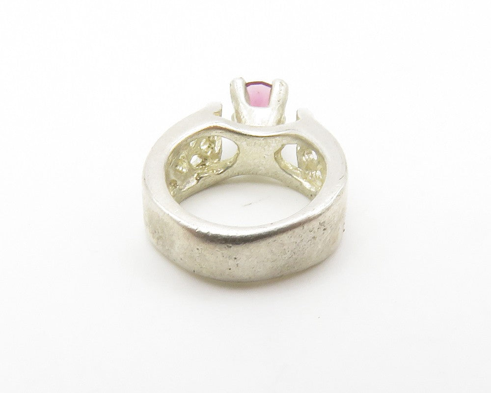 925 Sterling Silver Vintage Pink Topaz Solitaire Ring Motif Pendant  PT11049