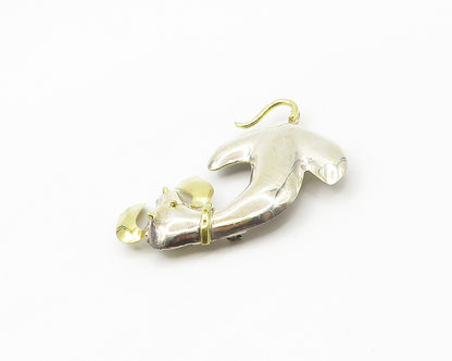 MEXICO 925 Sterling Silver  Vintage Shiny 2 Tone Dog Motif Brooch Pin  BP6904