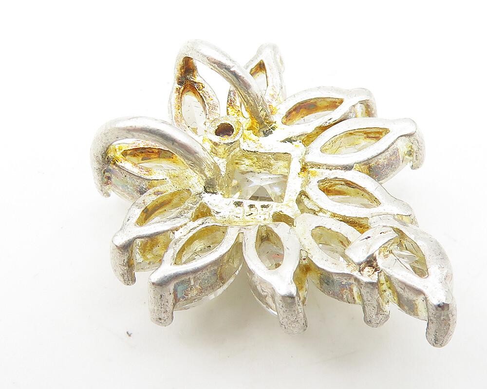 925 Sterling Silver  Vintage Sparkling Cubic Zirconia Floral Pendant  PT8823