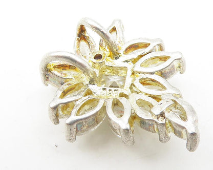 925 Sterling Silver  Vintage Sparkling Cubic Zirconia Floral Pendant  PT8823