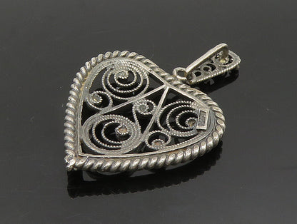 925 Sterling Silver  Vintage Beaded Twisted Spiral Love Heart Pendant  PT20154