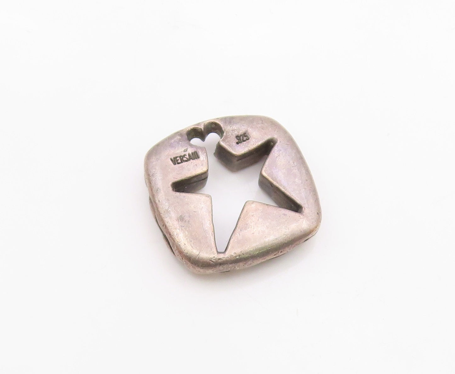 VERSANI 925 Sterling Silver  Vintage Open Star Chiseled Floral Pendant PT19985