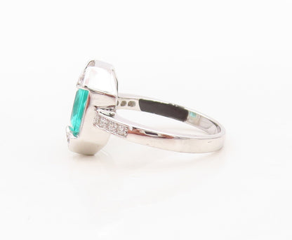 925 Sterling Silver Vintage Ring Rectangle Sea Green Halo White CZ  Sz 7 RG30409