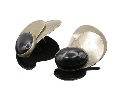 LOUIS BOOTH 925 Silver  Vintage Black Onyx Dark Tone Drop Earrings  EG4878