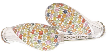 925 Sterling Silver Vintage Bracelet Multi Gemstone Solid Bypass Bangle  BT11607