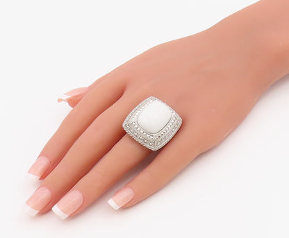 925 Sterling Silver Vintage Ring Cabochon White Onyx Statement Band Sz 6 RG36502