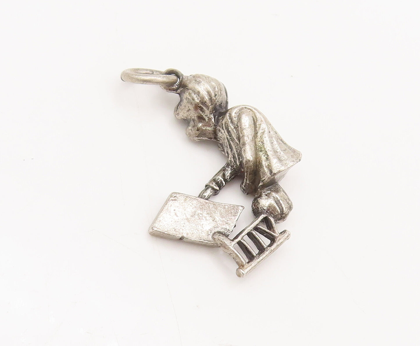 925 Sterling Silver  Vintage Carved Customer Buying Food Charm Pendant PT22347