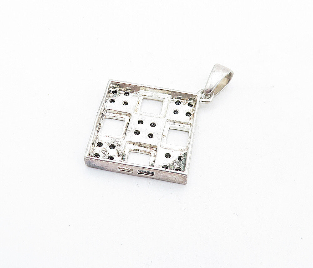 925 Sterling Silver  Vintage Black Hematite Square Grid Design Pendant  PT4588