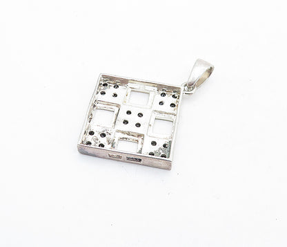 925 Sterling Silver  Vintage Black Hematite Square Grid Design Pendant  PT4588