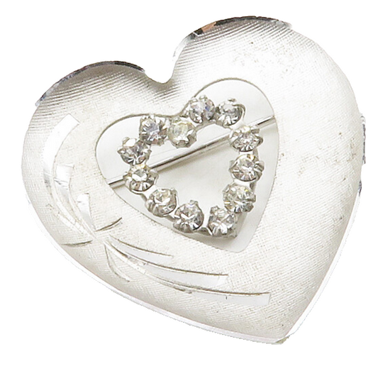925 Sterling Silver  Shiny Cubic Zirconia Open Love Heart Brooch Pin  BP5116