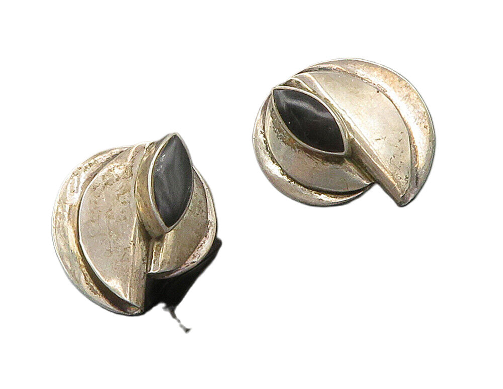 MEXICO 925 Sterling Silver  Vintage Black Onyx Modernist Drop Earrings  EG8306