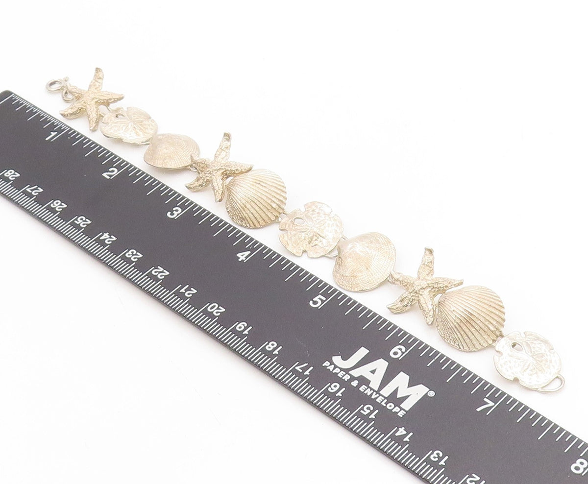 925 Sterling Silver Vintage Bracelet Nautical Seashell & Starfish Link  BT11714