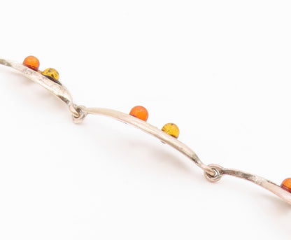 925 Sterling Silver  Vintage Petite Cabochon Cut Amber Chain Bracelet  BT8772