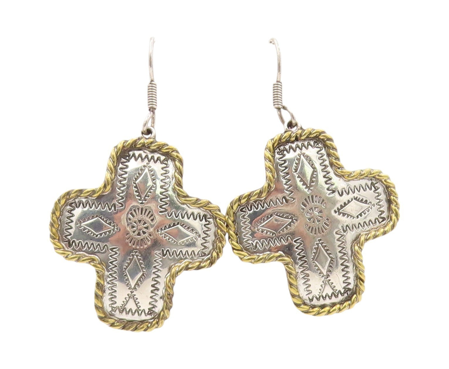 925 Sterling Silver Vintage Earrings MEXICO Etched Roped Bordered Plus  EG13367