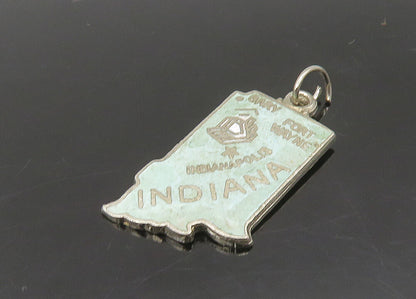925 Sterling Silver  Vintage Enamel Indiana State Map Pendant  PT18869